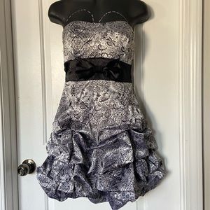 Ruby Rox black and white strapless draped prom formal cocktail mini dress